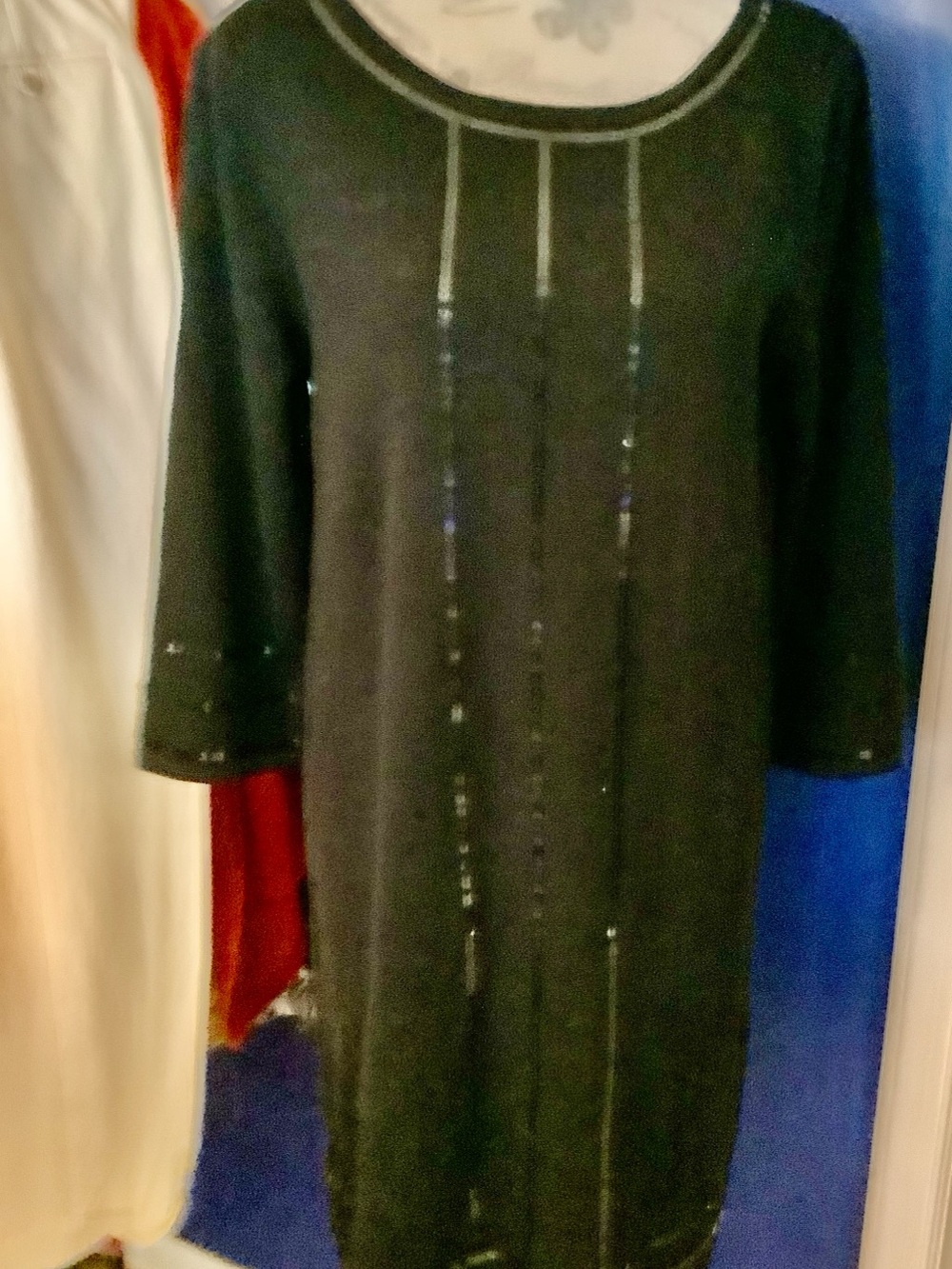 Garnet Hill Black Knit Sweater with Sequin Trim